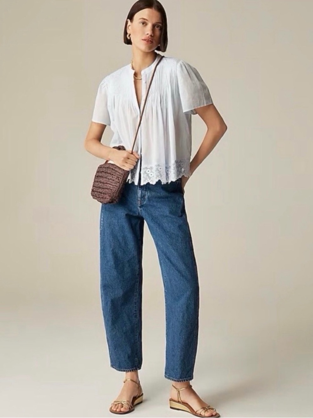 J.Crew Lace Trip Pintuck Top in Cotton Voile